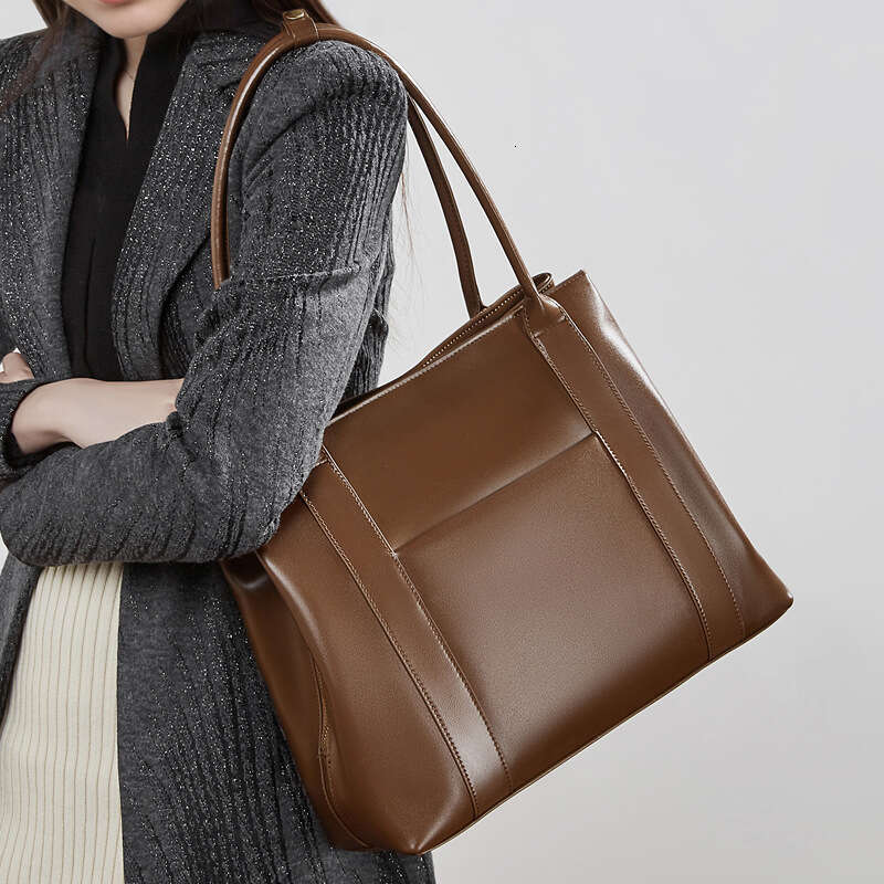Top Layer Cowhide Vintage Solid Color Tote Bag Large Capacity Luxury Underarm Bag Casual Commute Shoulder Handbag Hot Sale SENYY