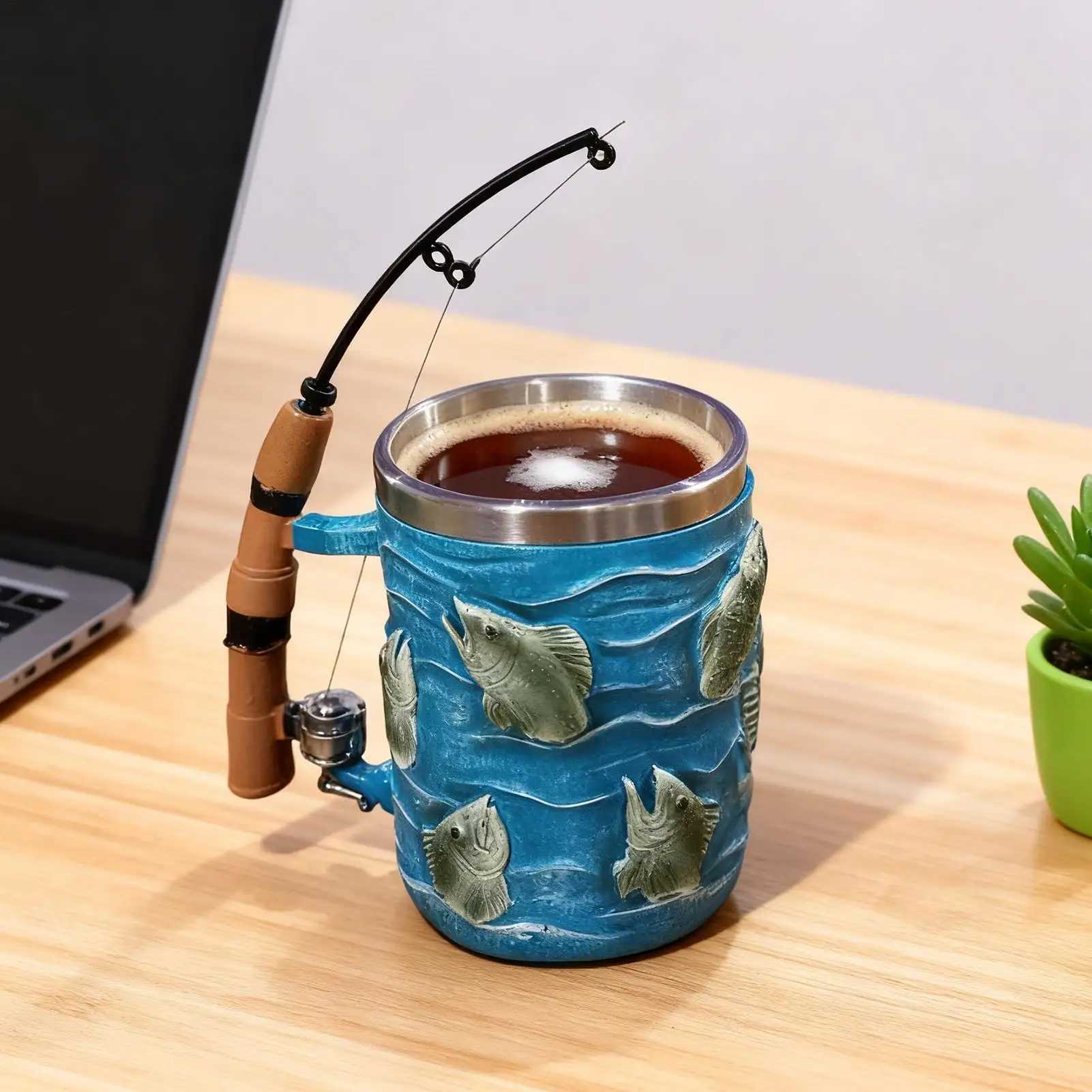 Resin Coffee Mug Cold Hot Beverage Cup Creative Funny Fishing rod shaped handle Cup For Chocolate Tea Wine Beer Home Camping D260323