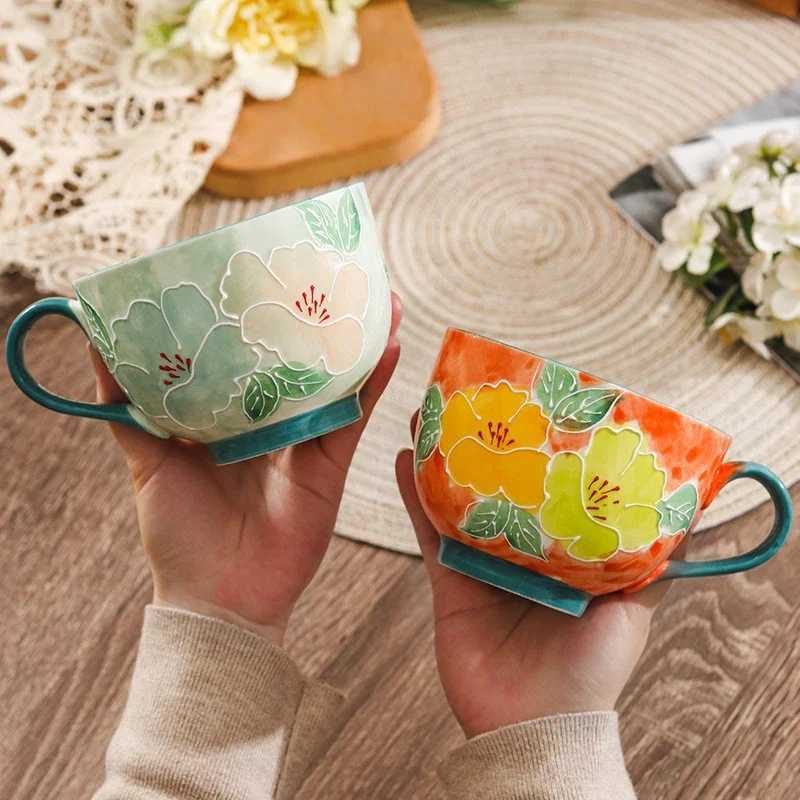 500ml Ceramic Cup Handmade Glyptic Breakfast Bowl Large Capacity Water Cup for Office Porcelain Coffee Mug for Afternoon Tea H260323