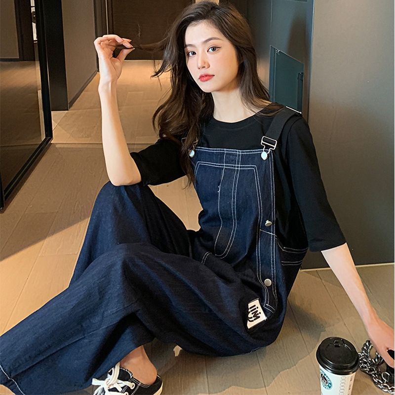 Youthful And Fashionable Denim Overalls For Women New Spring And Autumn Korean Style Chic Designer Pants Loose Wide-leg Versatile Suspender Straight Pants
