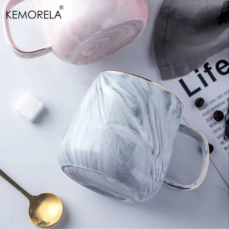 1Pcs Nordic Ins Style Ceramic Mug Marbled Gold Rim Coffee Cup Oatmeal Breakfast Cup Valentines Day present Couple water cups D260323