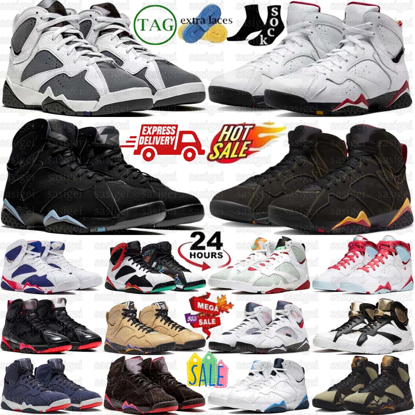 Basketball Shoes 7 7s Sneakers Cardinal Citrus Flint Chambray White Infrared Hare Bordeaux Sapphire Vachetta Tan Raptors Barcelona Nights Greater