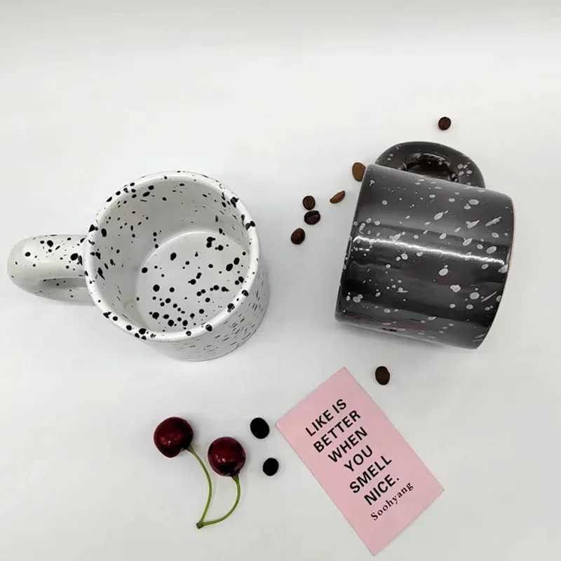 330ml Creative Nordic Ceramic Cup Home Breakfast Milk Oat Cups Splash Ink Wave Dot Mug Irregular Spotted Desig Thick Handle Mugs H260323
