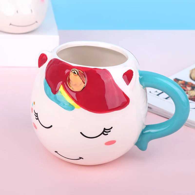 1pc Unique Rainbow Unicorn Design 10oz Ceramic Mug Hand-Painted Coffee Cocoa Mug for Kids Boys Girls Unicorn Parties D260323