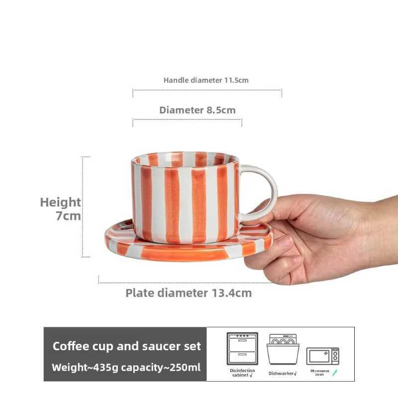 Creative Striped Ceramic Coffee Cup with Large Capacity Suitable Drinks Milk Breakfast Delicate Afternoon Tea Cup Dessert Coffee H260323