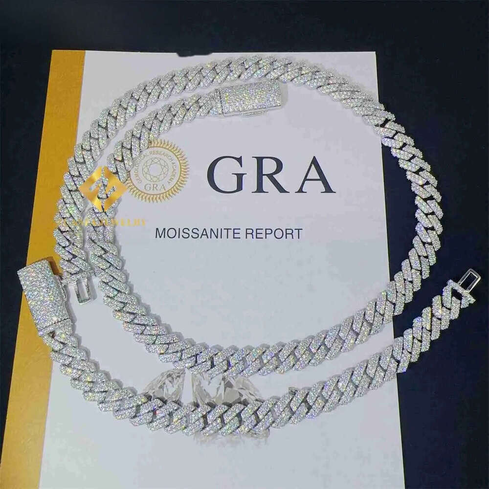 2026 Hot Selling Pass Tester 8mm Two Ice with VVS moissanite Rows Iced Out Hip Hop VVS1 Moissanite Cuban Link Chain Necklace