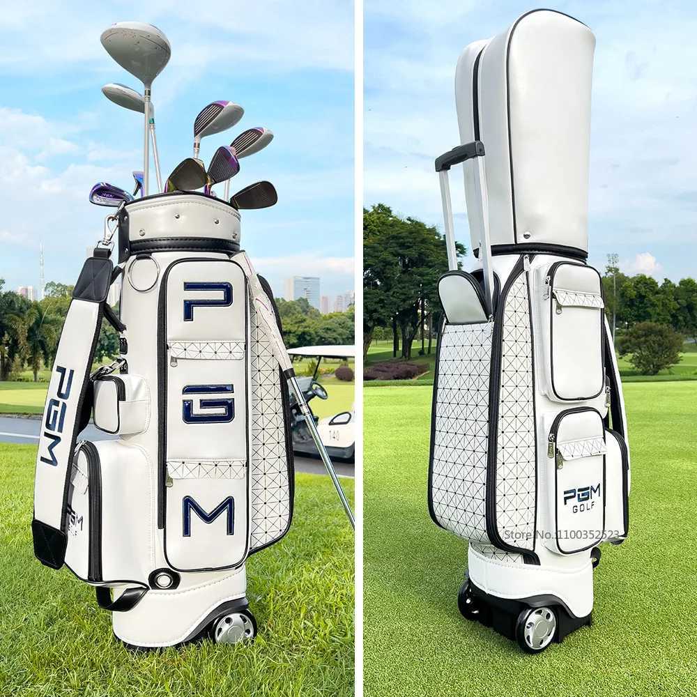 PGM Women Men PU Leather Golf Stand Bags Waterproof Golf Standard Ball Bags with Wheel Ultra-Light Golf Pack with Shoulder Strap D260323