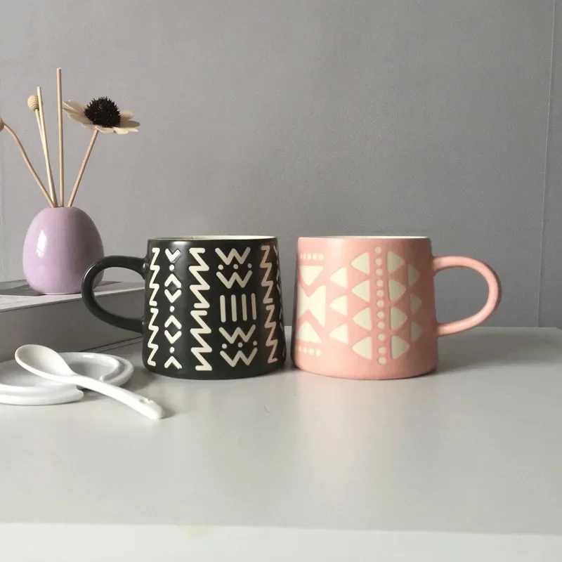 Household Slightly Flawed Water Cup Retro Couple Mens Ceramic Cup Chic Hand-painted Mug High Value with Lid Spoon Simple H260323