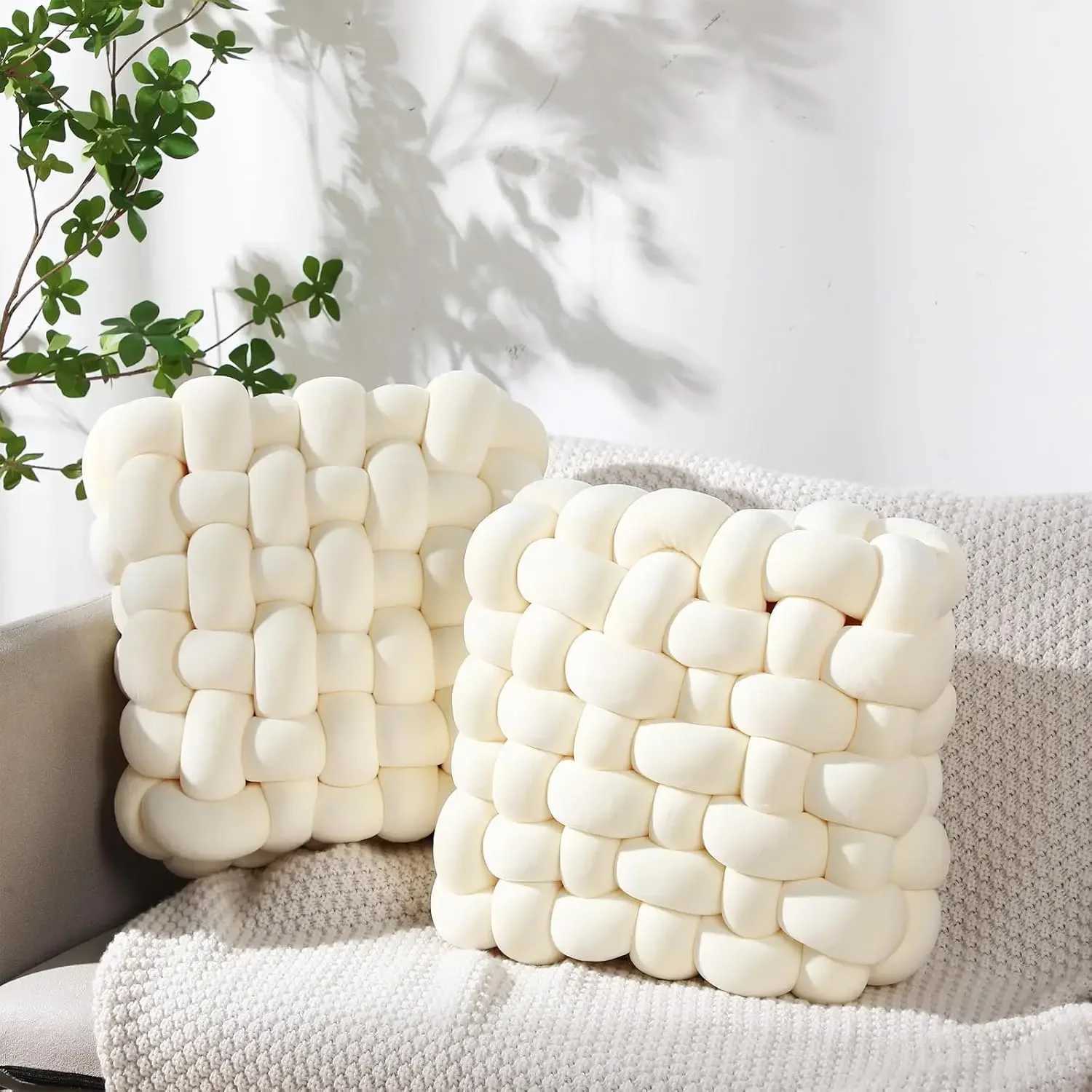 Knot Hand-made Cushion 2025 Square Nordic Aesthetic Stuffed Plush Pillow Durable Fabric for Office Chair Living Room H260323