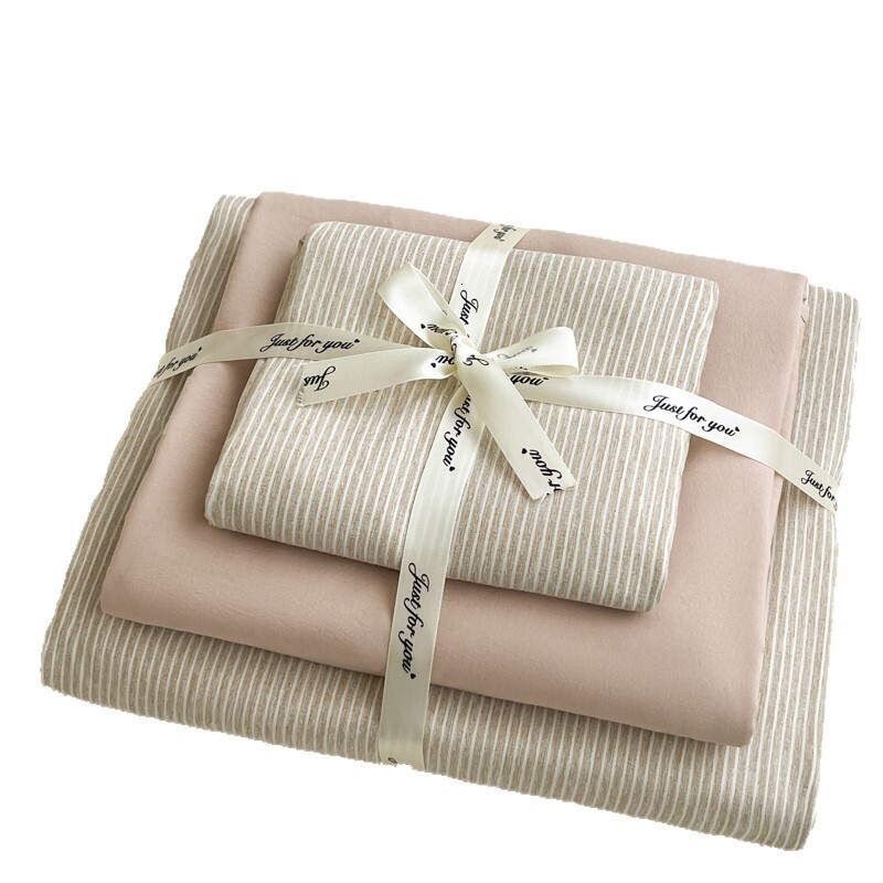 Minimalist Pure Bedding Four-Piece All-Cotton Blogger's Same Style Striped Washed Cotton Duvet Cover Student Three-Piece Set