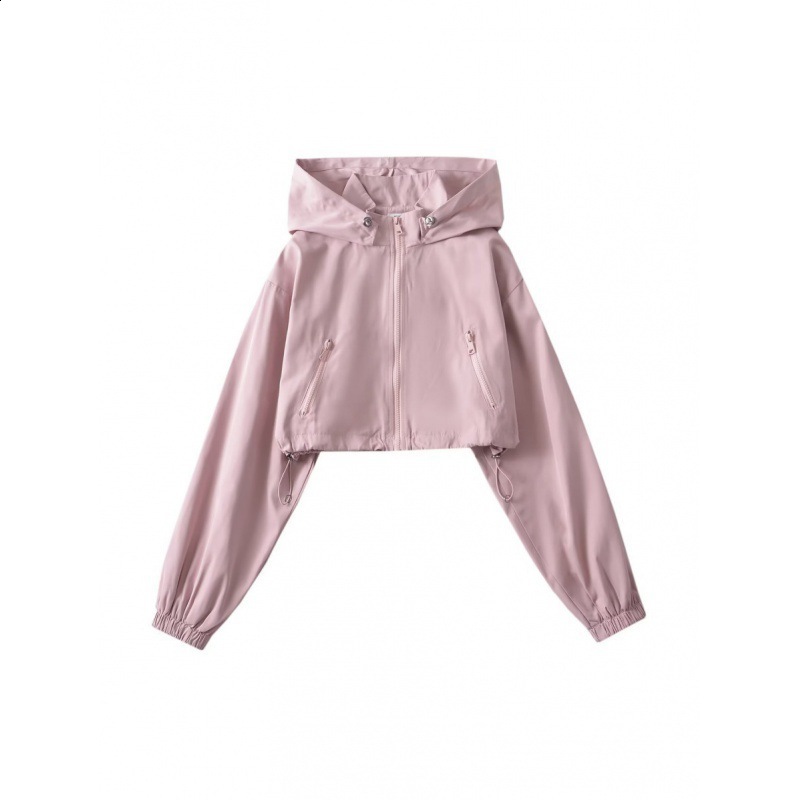Autumn Gorpcore Cargo Stylish Black Hooded Cropped Top Windbreaker Women Zipper Bomber Jacket Coat Pink Green Beige 240820