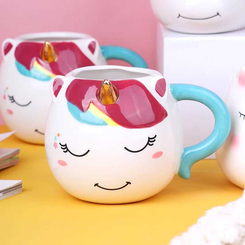 1pc Unique Rainbow Unicorn Design 10oz Ceramic Mug Hand-Painted Coffee Cocoa Mug for Kids Boys Girls Unicorn Parties D260323
