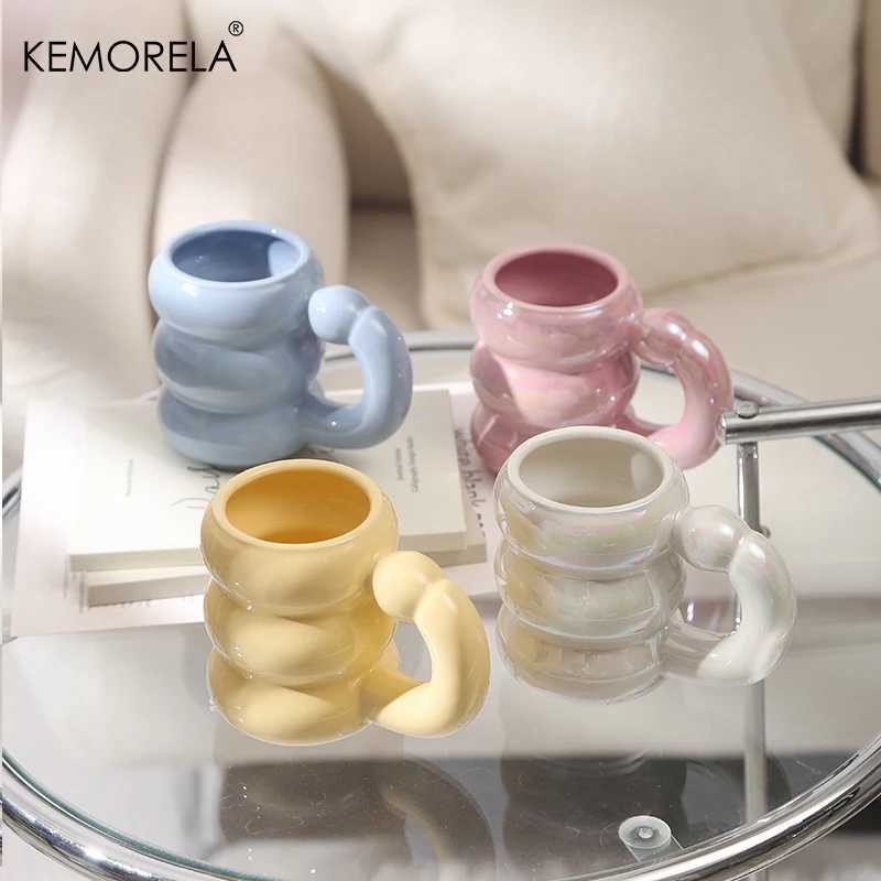 KEMORELA Ceramic Mug with Handle Cute Circle Bubble Design Coffee Cup for Breakfast Milk Juice Tea Microwave Safe Water Drink D260323