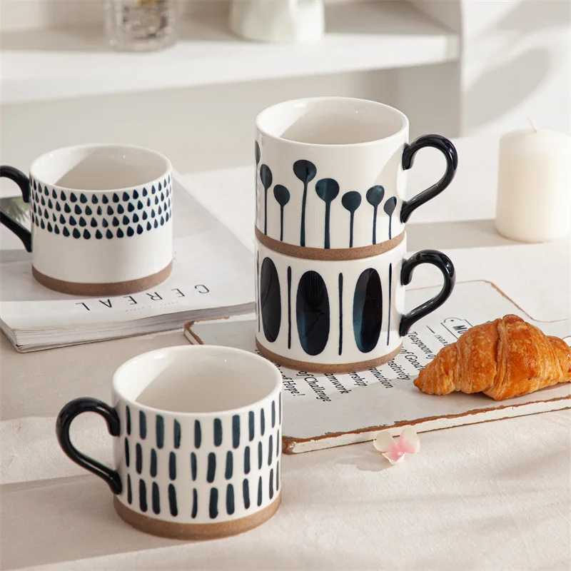 450ml Creative Nordic Ceramic Cup Coffee Mug Breakfast Milk Water Cup Handle Home Office Drinkware Kitchen Household Gift H260323