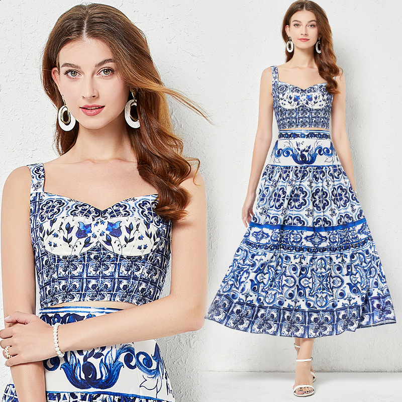 Summer Print Splice Color Block 3D Strapless Top with Bra Pad Mini Skirt Two-Piece Set Floral Patterned Half-length Skirts 250402