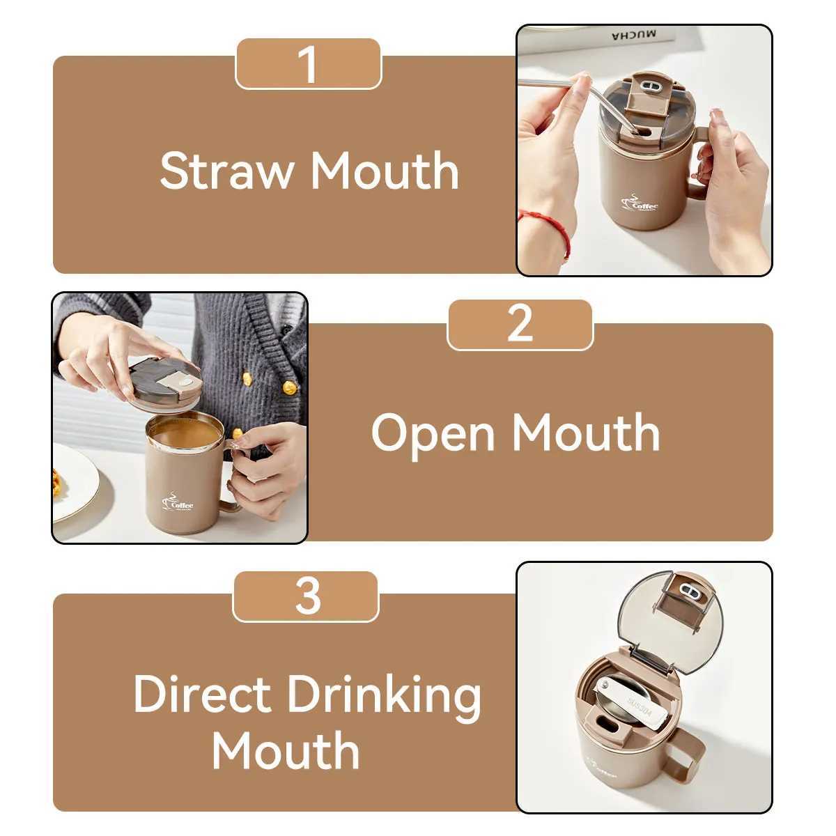 Double-layer Insulated Coffee Mug With StrainerSpoon Large Capacity Portable 304 Stainless Steel Drinking Cup Milk Coffee Cup N D260323