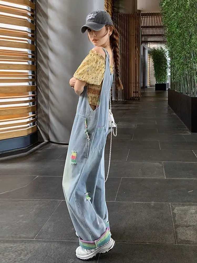 Jumpsuits WomenS Elegant Long Overalls Folding Embroidery Zipped Harajuku Strapping Tightfitting Special Spliced Regular Pile M260323