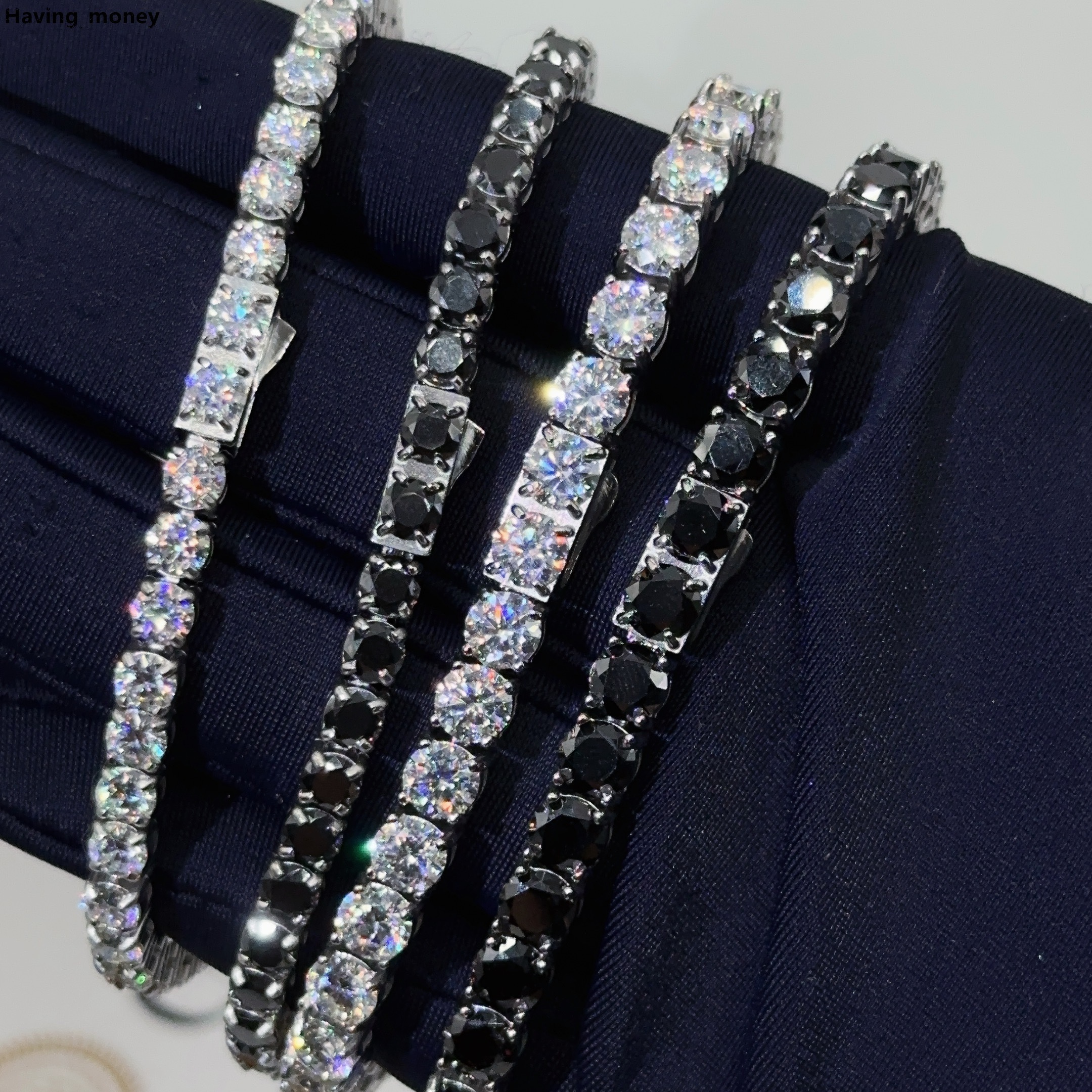 4mm 5mm Never Fade Black Moissanite Diamond 316L Stainless Steel Tennis Chain Bracelet Hip Hop Moissanite Tennis Bracelet