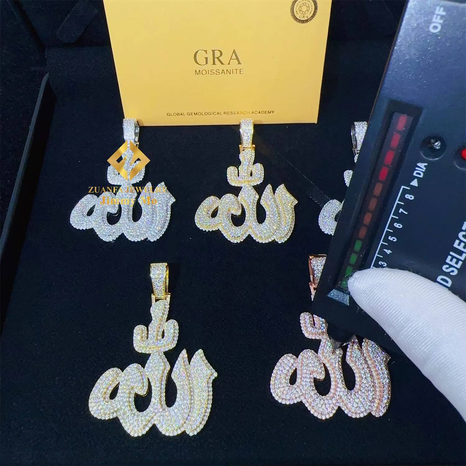 Iced Out Shining Jewelry Hip Hop Pendant 925 Silver White Gold Rose VVS1 Moissanite Diamond Fire Allah Pendant Necklace Set