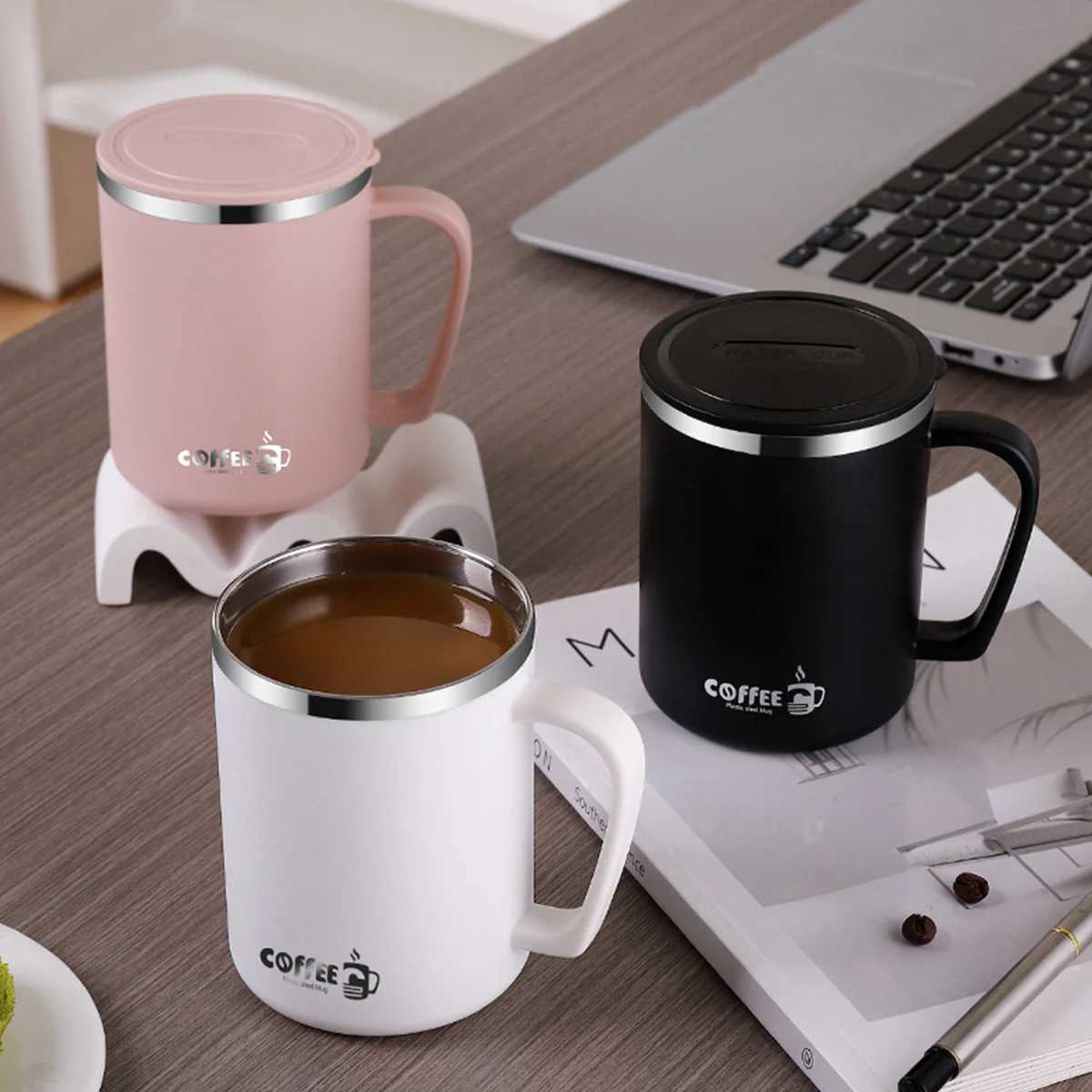 WORTHBUY 480Ml Double-Layer Insulated Coffee Mug Portable 304 Stainless Steel Thermal Cup With LidHandle Leak-Proof Coffee Cup D260323