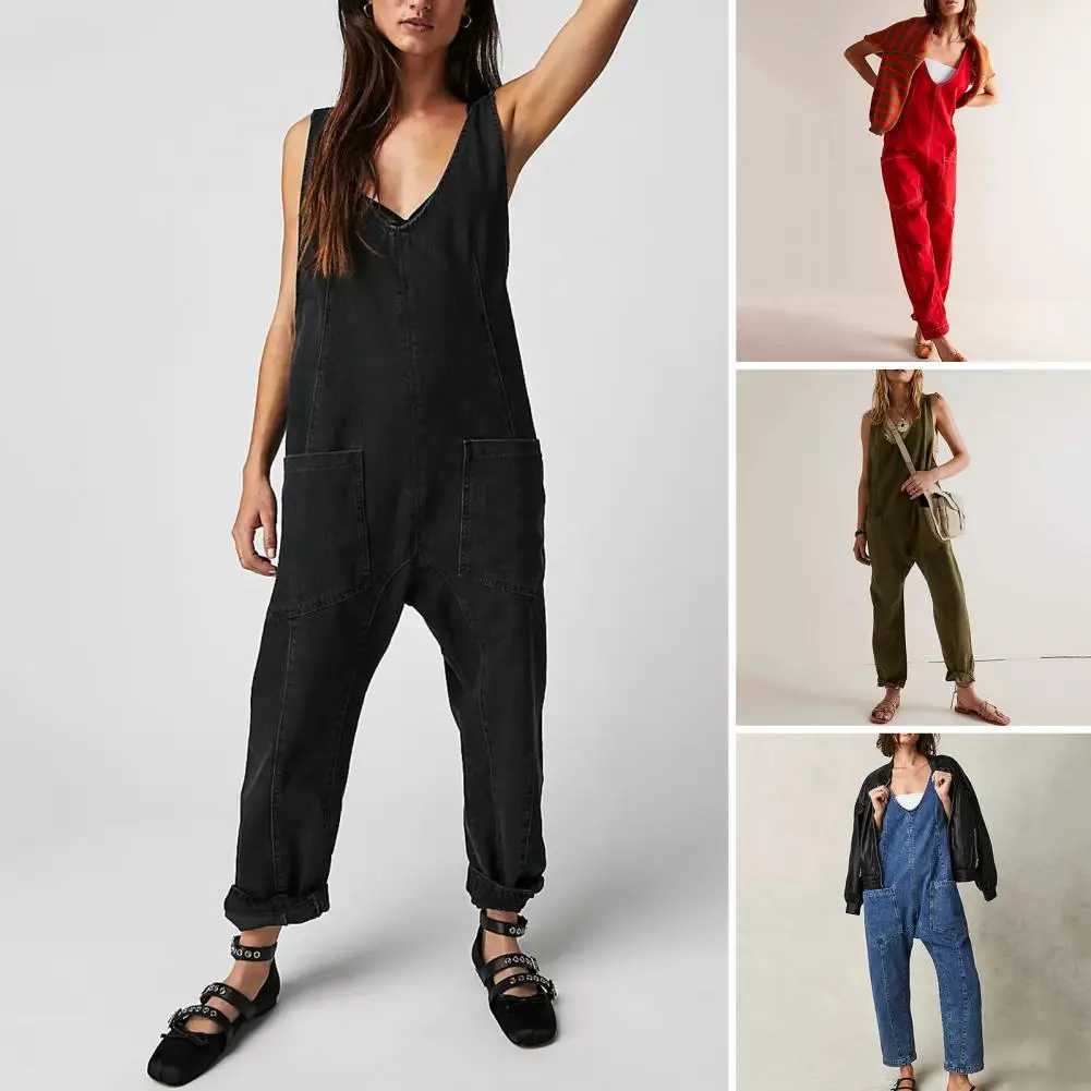 Women Denim Overalls Stylish Womens Denim Bib Overalls with Adjustable Straps Pockets Casual Streetwear Jumpsuit for A Relaxed M260323