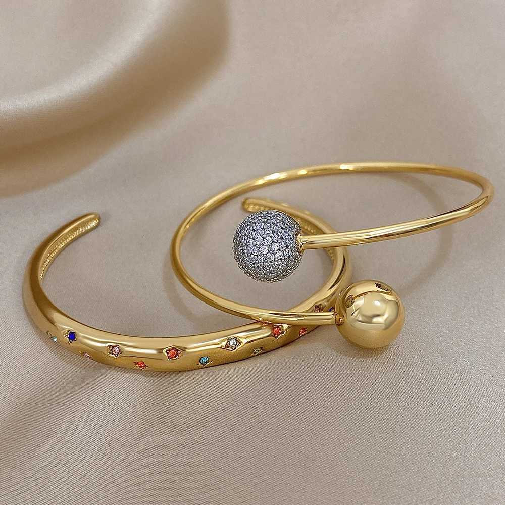 Star Inlaid Colored Small Synthetic Cubic Zirconia Stainless Steel Open Cuff Bangles Luxurious Gorgeous Wrist Jewelry H260323 - view 6