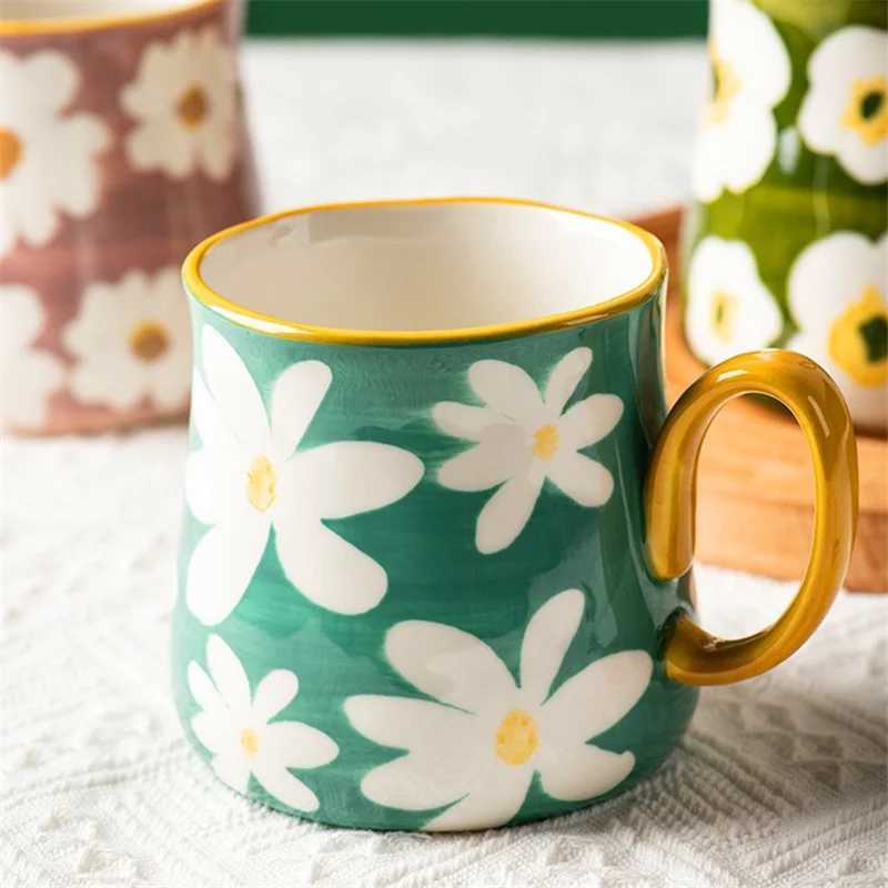 1pcs ceramic mug hand drawn style water cup 16oz/480ml breakfast cereal coffee cup D260323