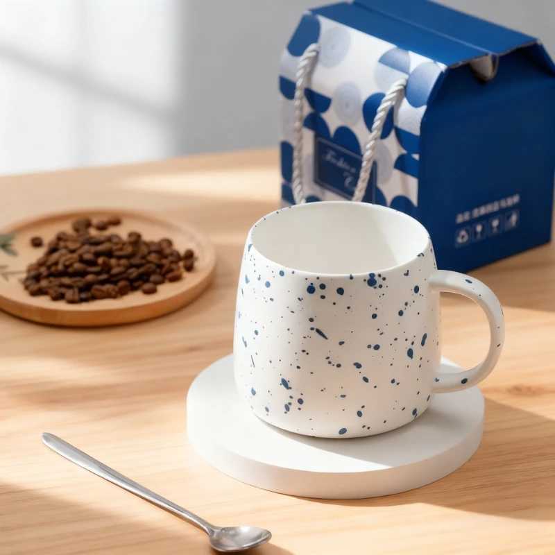 500ml creative design ink blue ceramic cup coffee cup couple water cup breakfast oatmeal cup holiday gift porcelain cup D260323