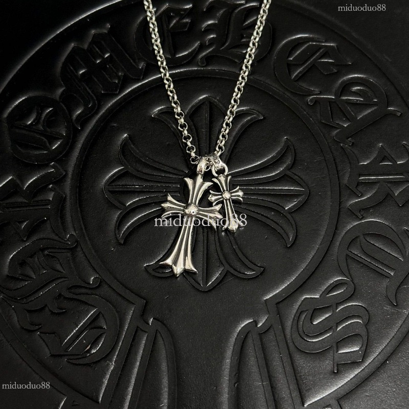 Pendant Necklaces Fashion Chrome Designer Mini black Cross Pendant Charm with Rope Chain chrono Necklace Hip Hop Women Men 240