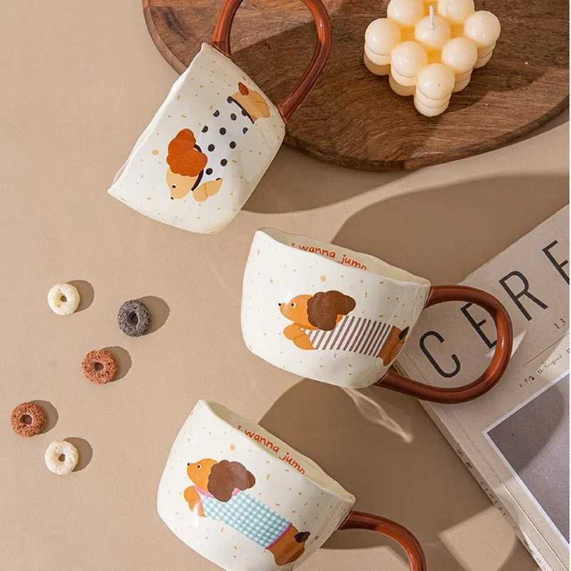300ML Ceramic Mug Cartoon Cup Cute Puppy Pattern Coffee Cup Juice Breakfast Milk Oats Mug Yogurt Office Student Drinkware Gift H260323