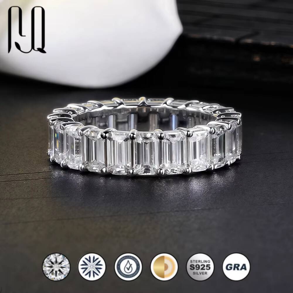 Emerald Cut Moissanite Full Eternity Band 925 Sterling Silver Light Luxury Minimalist Ring Cross-Border Exclusive Wholesale