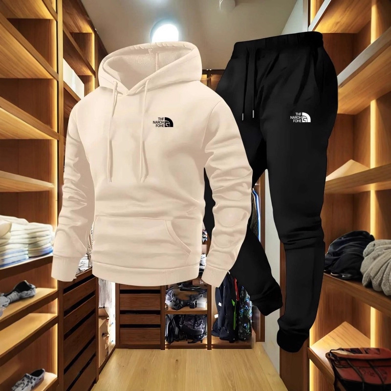 Men's Tracksuits Autumn And Winter Pattern Casual Two-Piece Set Hooded Sweatshirt Pants With Pockets Regular Fit Outdoor Sport Suit