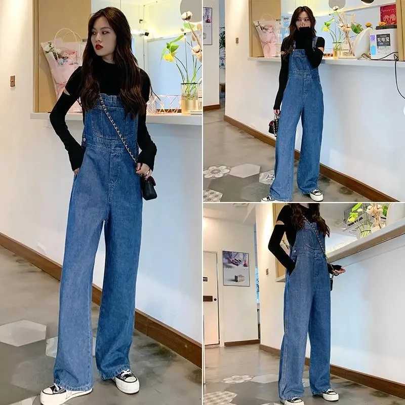 Design sense niche Workwear Denim Overalls Women 2025 New Spring Autumn High waisted Loose Wide leg Jumpsuit Female Casual Jeans M260323