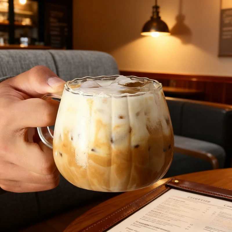 400ml High Borosilicate Glass Cups Creative Striped Mug Pumpkin Cup Breakfast Milk Glass Water Cup Teacup Home Office Drinkware H260323