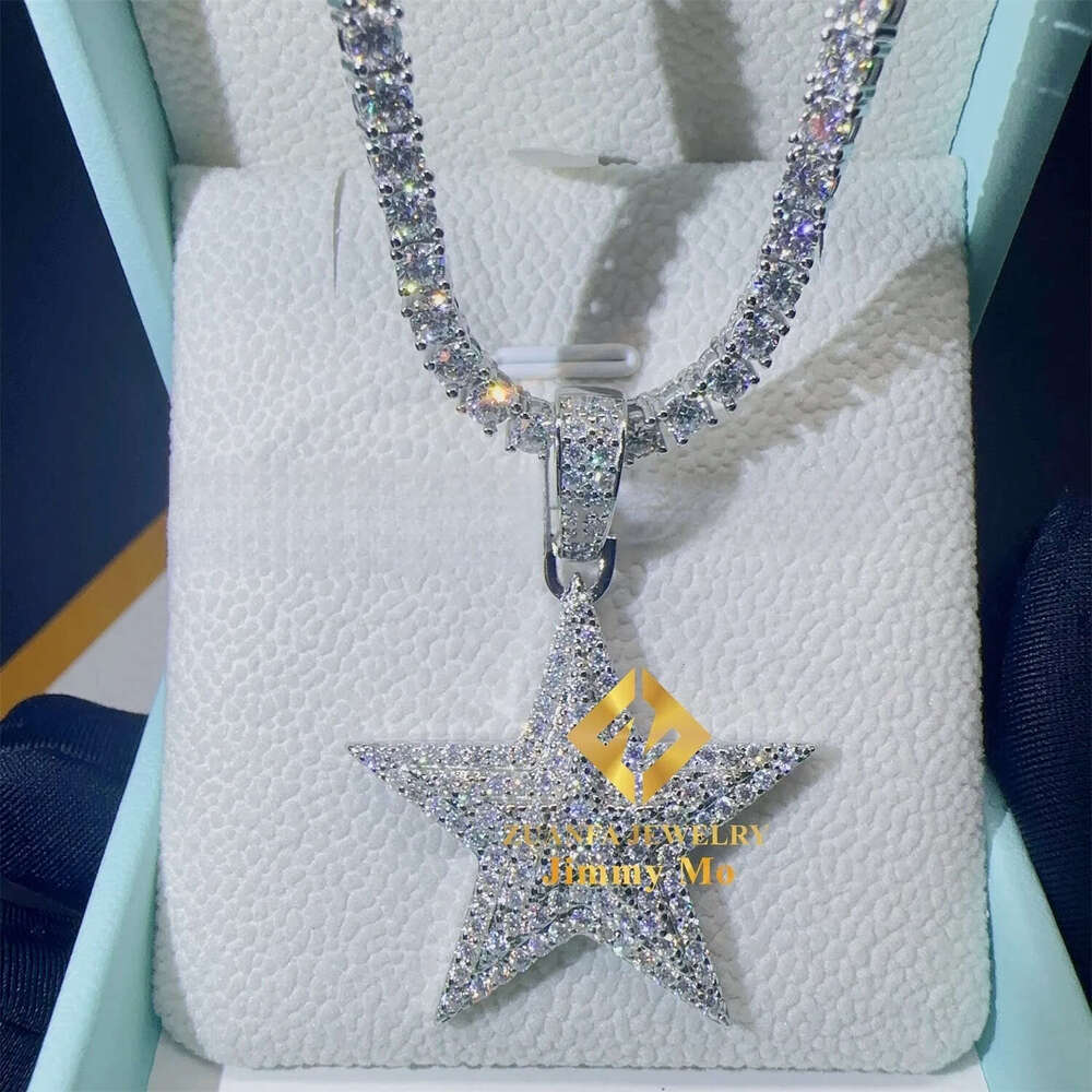 Pass Tester Iced Out Shining Luxury Jewelry 925 Silver D VVS1 Moissanite Diamond Star Pendant Necklace Gift