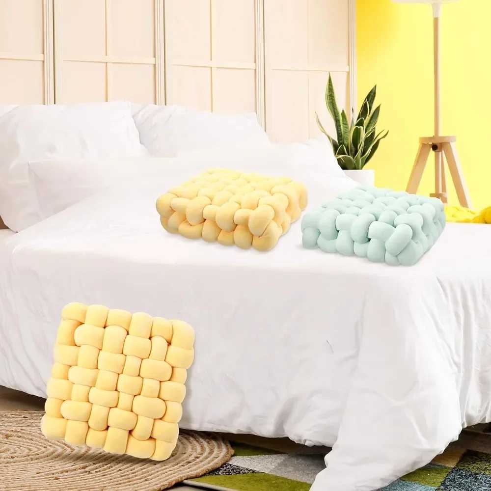 Hand Knot made Cushion 2025 Square Nordic Aesthetic Stuffed Plush Pillow Soft Skin-friendly for Office Chair Home Sofa H260323