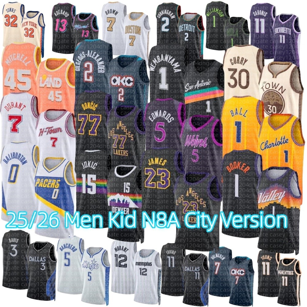 Men Youth Basketball Jersey Stephen Curry Luka Doncic Jalen Brunson Wembanyama Kon Knueppel LaMelo Ball Ja Morant Allen Iverson Tatum Maxey Durant Antetokounmpo