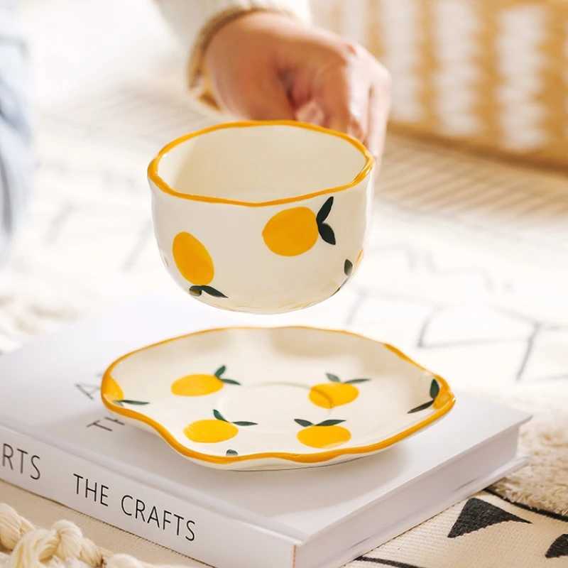 180ml Cute Hand-kneaded Ceramic Coffee Mug and Saucer Creative Hand-painted Afternoon Tea Cup with Saucer Girls Scented Tea Cup H260323