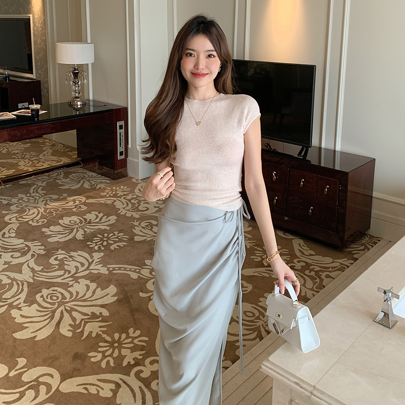 Spring Designer T-shirt Strappy Knit Short-sleeve Women's New Spring Round-neck Polo Pullover Designer Hoodie Short Knit Top