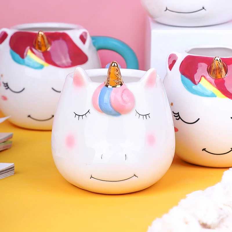1pc Unique Rainbow Unicorn Design 10oz Ceramic Mug Hand-Painted Coffee Cocoa Mug for Kids Boys Girls Unicorn Parties D260323