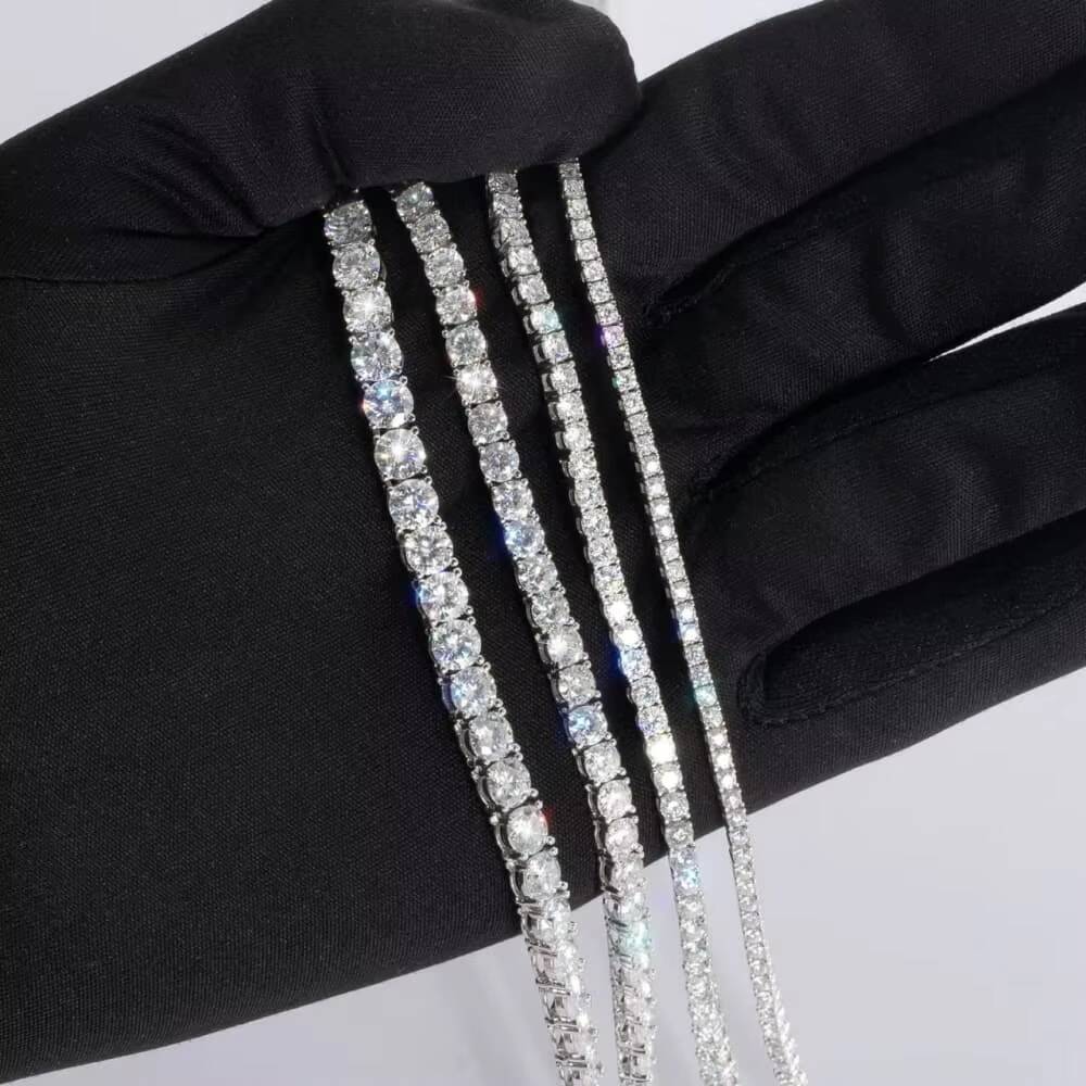 Hip Hop Jewelry 2-6mm Tennis Chain Vvs Round Lab Grown Diamond Mossanite 925 Sterling Silver Tennis Necklace for Men and Women