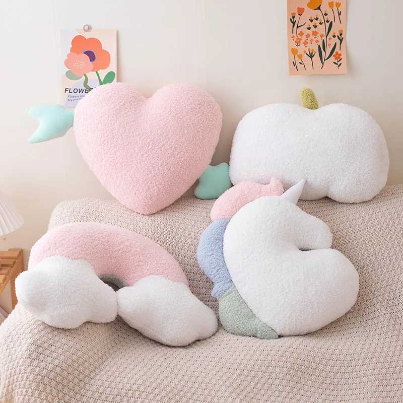 Soft Plush Rainbow Throw Pillow Stuffed Heart Pumpkin Hug Cushion Unicorn Plush Toy Massage Pillow for Girl Bedroom H260323
