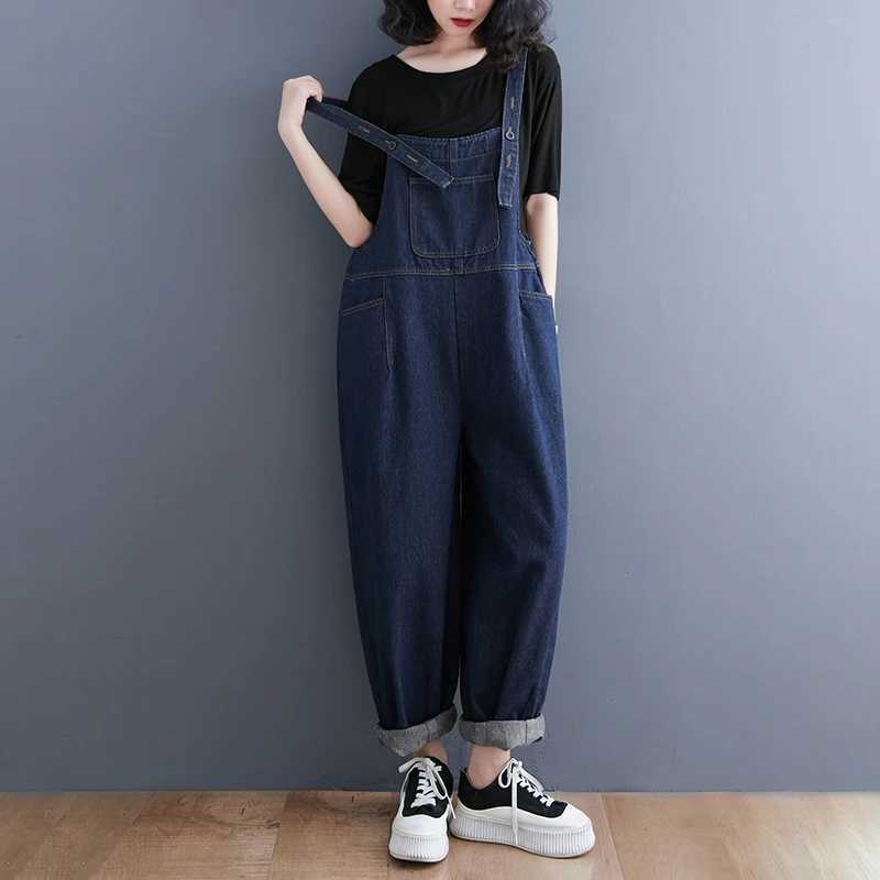Loose Oversized Mom Jeans Overalls Women Casual Streetwear Wide Leg Denim Jumpsuit Vintage Strap Dungarees Baggy Cargo Pants M260323