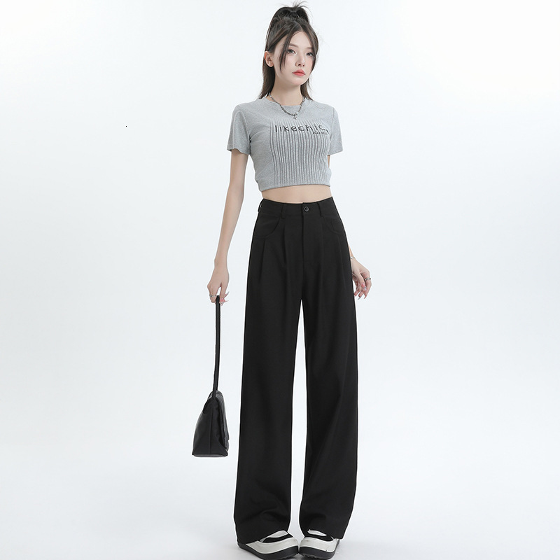 Women's Spring Designer Pants And Autumn Thin High-waisted Drapey Casual Gray Summer Slim-fit Floor-length Straight Wide-leg Sun Protection Pants