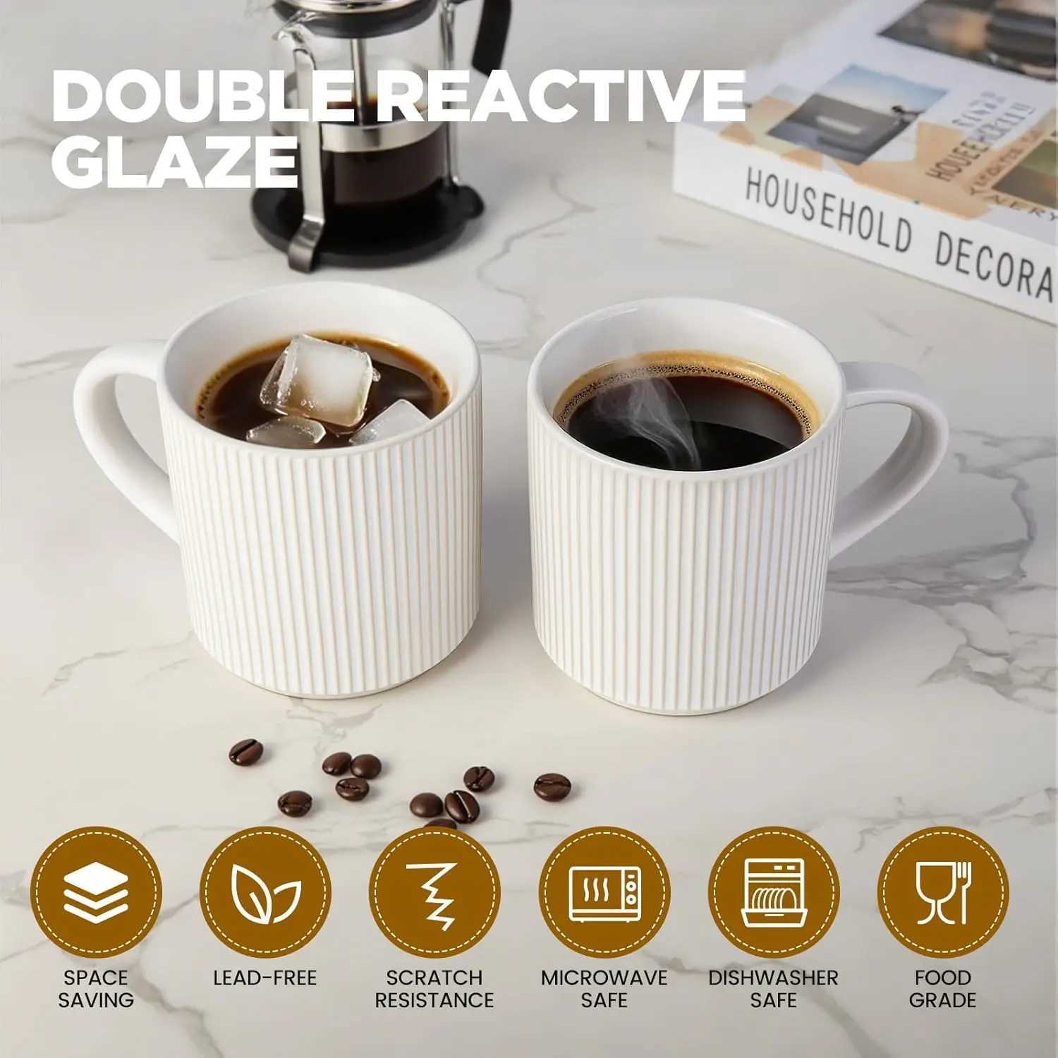 Matte White Ceramic Mugs Set of 4 12 Ounce with Handles Dishwasher and Microwave Safe for Coffee Tea H260323