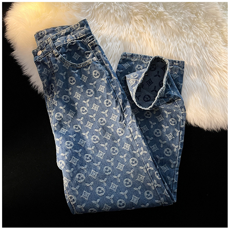 2026 Designer Jeans Luxury Fashion Men's Brand Full Print Men's Loose Straight Leg Jeans Retro Street Sports And Leisure Essential Trendy Yo