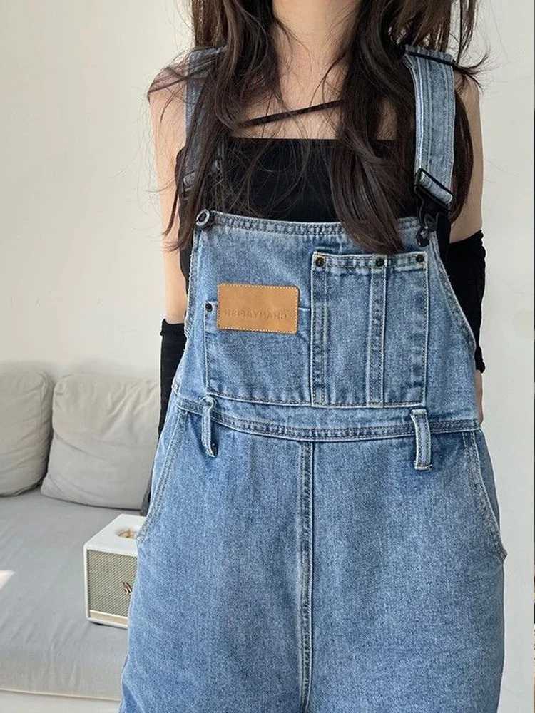 2025 Vintage Baggy Jean Jumpsuits Women High Waist Denim Overalls Korean Style Loose Wide Leg Trousers Female M260323