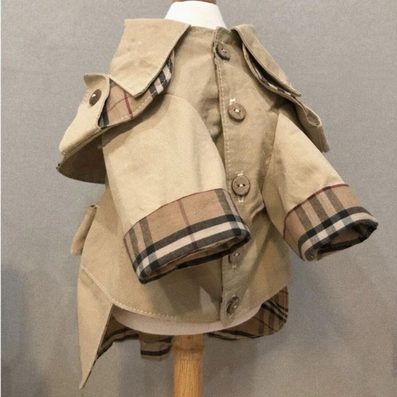Luxury Dog Clothes Fashion Lapel Striped Grid Puppy Windbreaker Coats, British Style Lightweight Dog Jacket for Westie Maltese Poodle Yorkshire Terrie
