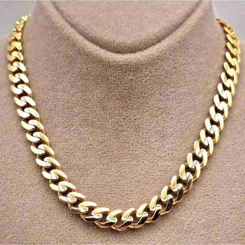 FaMoissaniteory Heavy 16mm Link Miami Plain Hip Hop Necklace 14K 18K Gold Plating Cuban Chain