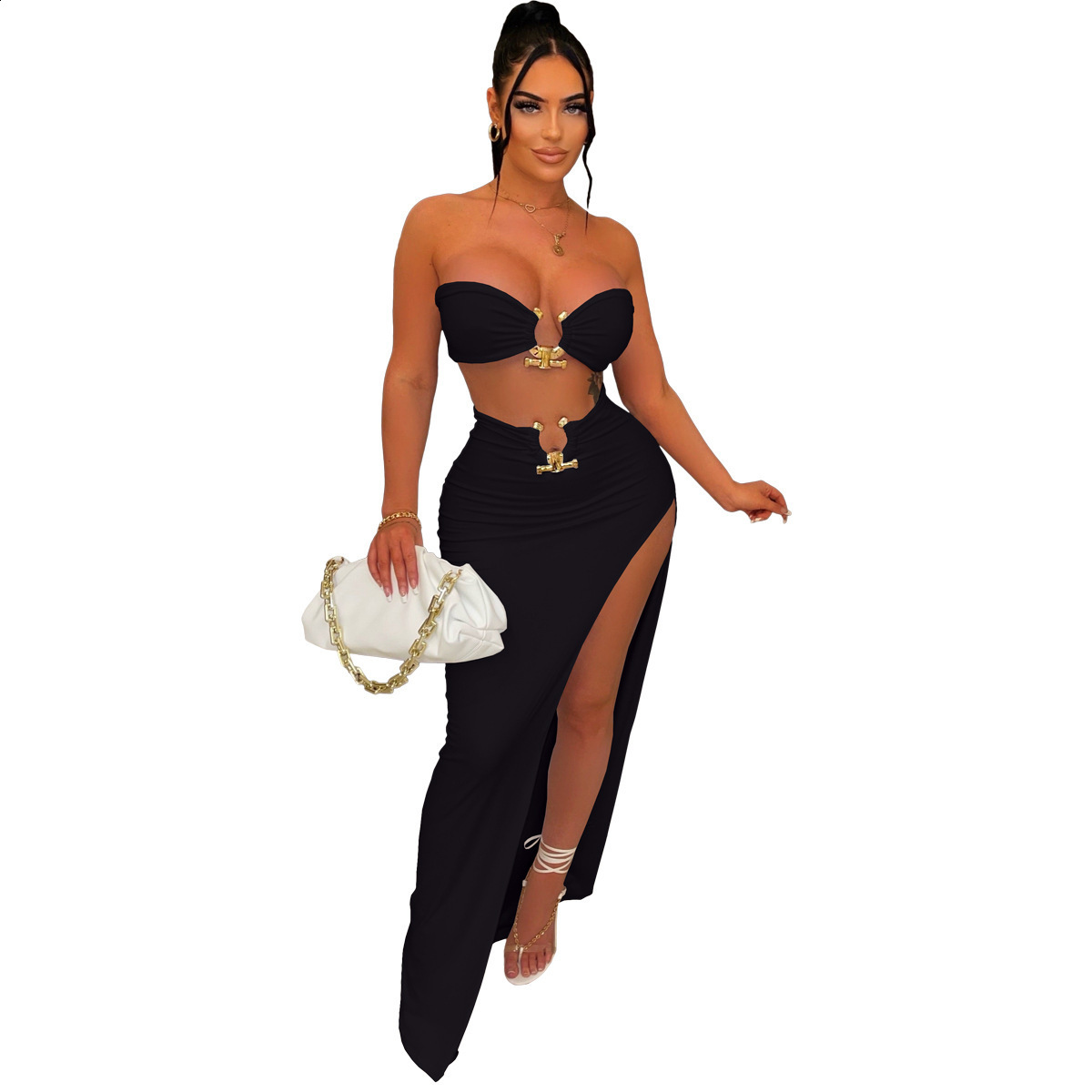 Bandeau Two Pieces Bikini Sexy Women One Piece Swimsuit Swimwear Female Skirt Bikini Set Bathing Suit Swimming Suit biquini 250519